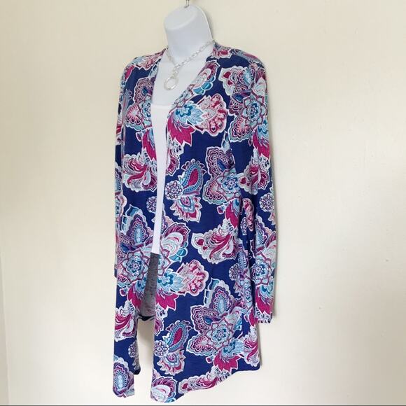 CHICO’S "The Ultimate Tee" Blue Paisley Floral Open Front Cardigan, S / 4 - Picture 6 of 10